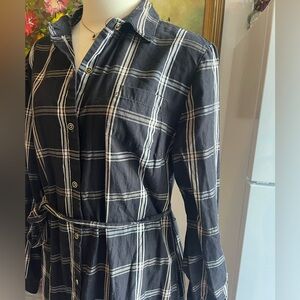 Laura Scott Black Plaid Long Sleeve COTTON Dress Large